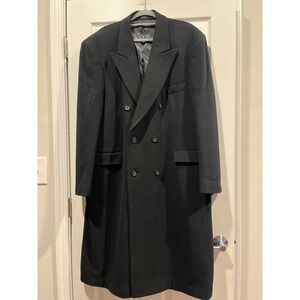Roberto Vasalli Mens Double Breasted Overcoat Black Wool Blend Long Peacoat L